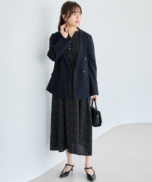 LAVEANGE(ラビアンジェ)の「【洗える】デシンドットワンピース│シーンレスに活躍/ドット/キッパーネック/ロング丈/体型カバー(ワンピース・レディース・ブラック・M/5L/4L/3L/LL)」の10枚目の写真