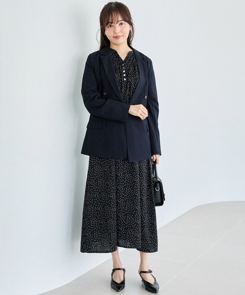 LAVEANGE(ラビアンジェ)の「【洗える】デシンドットワンピース│シーンレスに活躍/ドット/キッパーネック/ロング丈/体型カバー(ワンピース・レディース・ブラック・M/5L/4L/3L/LL)」の11枚目の写真