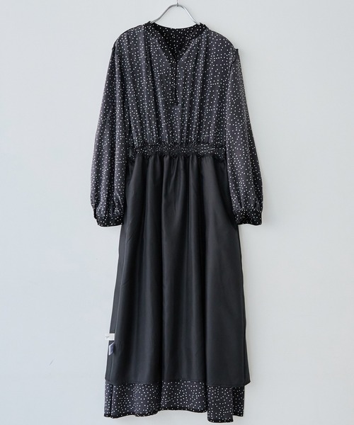 LAVEANGE(ラビアンジェ)の「【洗える】デシンドットワンピース│シーンレスに活躍/ドット/キッパーネック/ロング丈/体型カバー(ワンピース・レディース・ブラック・M/5L/4L/3L/LL)」の22枚目の写真