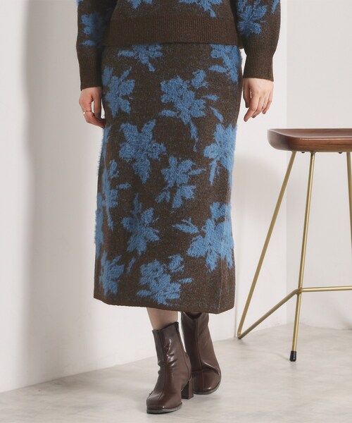 ITS'DEMO（イッツデモ）の「【手洗い可／セットアップ可】花柄フェザージャカードニットスカート（スカート・レディース・ブラウン系その他/サックスブルー/グレー/チャコールグレー・00）」の3枚目の写真