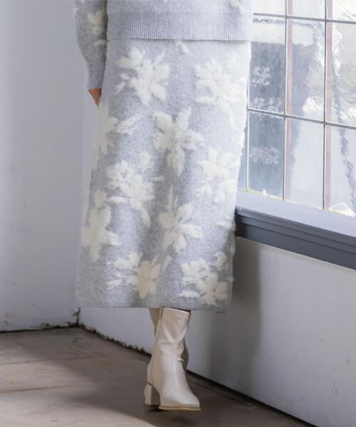 ITS'DEMO（イッツデモ）の「【手洗い可／セットアップ可】花柄フェザージャカードニットスカート（スカート・レディース・ブラウン系その他/サックスブルー/グレー/チャコールグレー・00）」の5枚目の写真