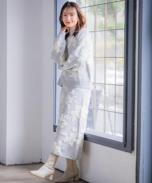 ITS'DEMO（イッツデモ）の「【手洗い可／セットアップ可】花柄フェザージャカードニットスカート（スカート・レディース・ブラウン系その他/サックスブルー/グレー/チャコールグレー・00）」の6枚目の写真