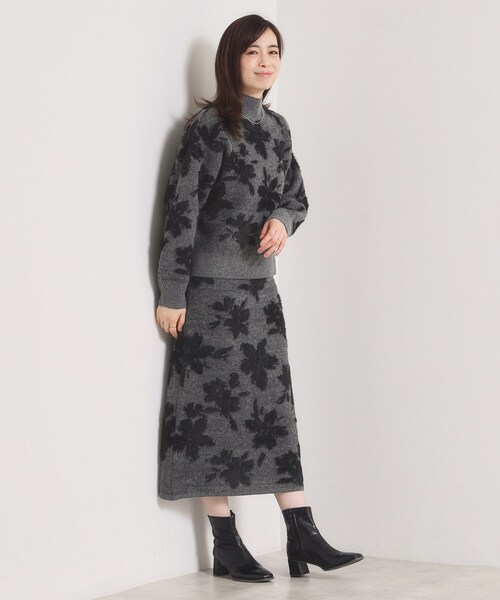 ITS'DEMO（イッツデモ）の「【手洗い可／セットアップ可】花柄フェザージャカードニットスカート（スカート・レディース・ブラウン系その他/サックスブルー/グレー/チャコールグレー・00）」の8枚目の写真