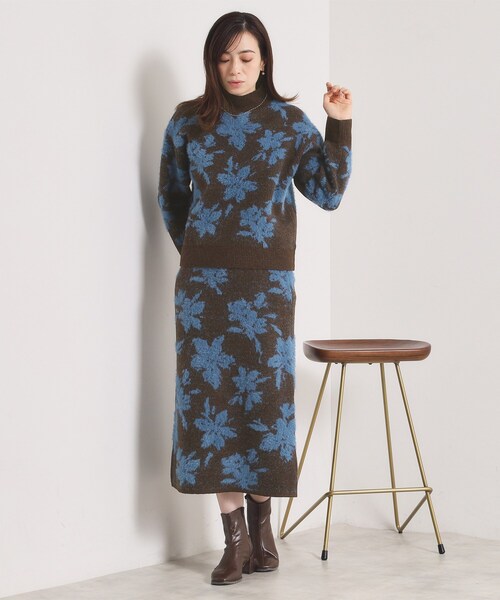 ITS'DEMO（イッツデモ）の「【手洗い可／セットアップ可】花柄フェザージャカードニットスカート（スカート・レディース・ブラウン系その他/サックスブルー/グレー/チャコールグレー・00）」の12枚目の写真