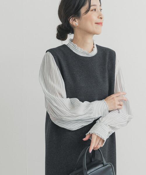 URBAN RESEARCH DOORS(アーバンリサーチドアーズ)の「ピンタックフリルスタンドカラーブラウス(シャツ/ブラウス・レディース・ストライプ/オフホワイト/ブラック・FREE)」の12枚目の写真