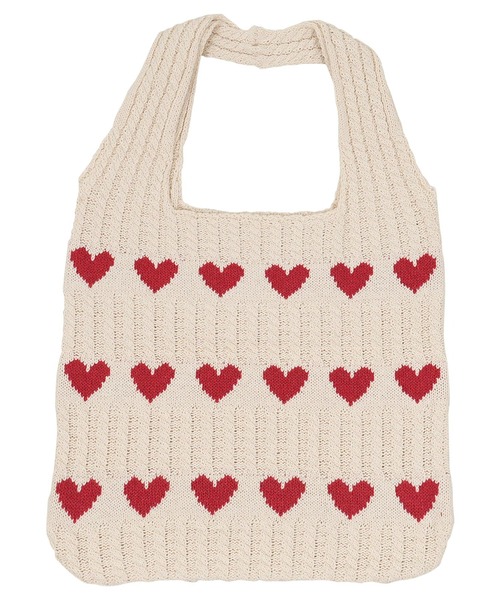 KOBE LETTUCE（コウベレタス）の「ハート柄ニットトートバッグ（トートバッグ・レディース・アイボリー/ブラック/ベージュ・F）」の8枚目の写真