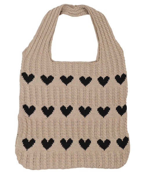 KOBE LETTUCE（コウベレタス）の「ハート柄ニットトートバッグ（トートバッグ・レディース・アイボリー/ブラック/ベージュ・F）」の10枚目の写真