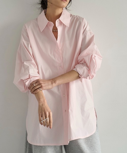 meilmada（メイルマダ）の「ストライプオーバーサイズシャツ（シャツ/ブラウス・レディース・サックスブルー/ピンク・FREE）」の3枚目の写真