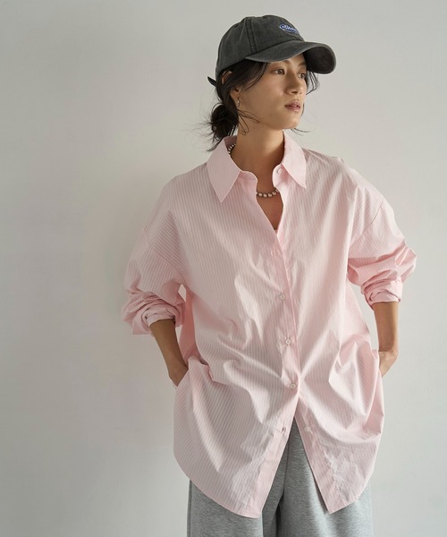 meilmada（メイルマダ）の「ストライプオーバーサイズシャツ（シャツ/ブラウス・レディース・サックスブルー/ピンク・FREE）」の4枚目の写真