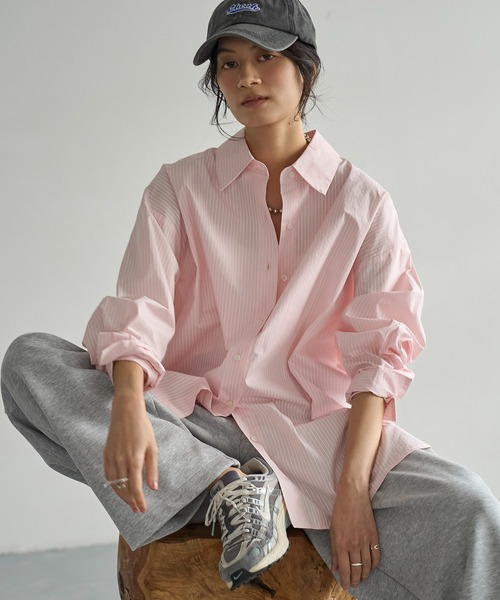 meilmada（メイルマダ）の「ストライプオーバーサイズシャツ（シャツ/ブラウス・レディース・サックスブルー/ピンク・FREE）」の8枚目の写真