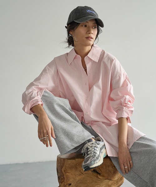 meilmada（メイルマダ）の「ストライプオーバーサイズシャツ（シャツ/ブラウス・レディース・サックスブルー/ピンク・FREE）」の9枚目の写真