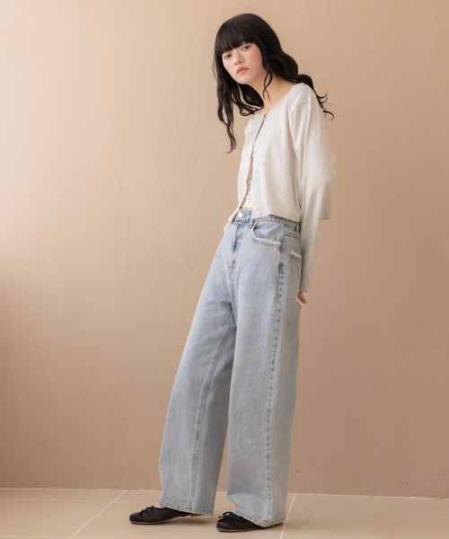 REMOON(リムーン)の「レース付きデニムパンツ(デニムパンツ・レディース・ブラウン/ライトブルー・MEDIUM/SMALL)」の13枚目の写真