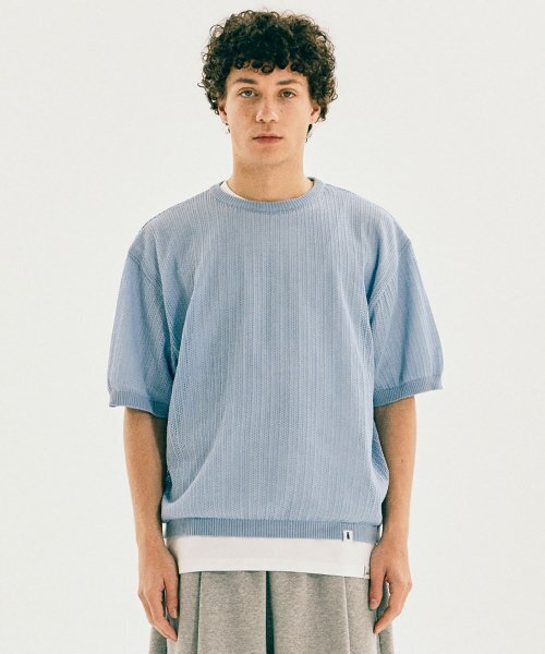 YALE(イェール)の「MESH CREWNECK KNIT SKY BLUE(Tシャツ/カットソー・レディース・その他・S/M/L/XL)」の1枚目の写真
