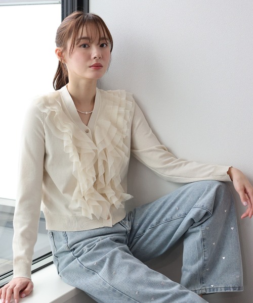 BLUEEAST（ブルーイースト）の「チュールフリルカーディガン（カーディガン/ボレロ・レディース・ピンク/アイボリー/ブラック・MEDIUM）」の4枚目の写真