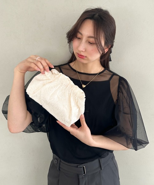 セール】オケージョン レースギャザーデザインクラッチバッグ 刺繍