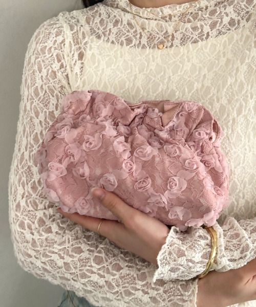 koton フリルデザイン クラッチバッグ 2色セット セール】オケージョン レースギャザーデザインクラッチバッグ 刺繍