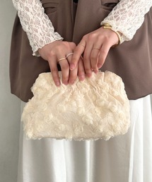 オケージョン レースギャザーデザインクラッチバッグ 刺繍コンパクトクラッチ