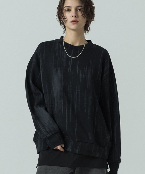 SLICK（スリック）の「【SLICK/スリック】Abstract Printed Quarter Gauge Pullover /アブストラクトプリントプルオーバー（Tシャツ/カットソー・メンズ・ブラック/アイボリー・3/2/1）」の2枚目の写真