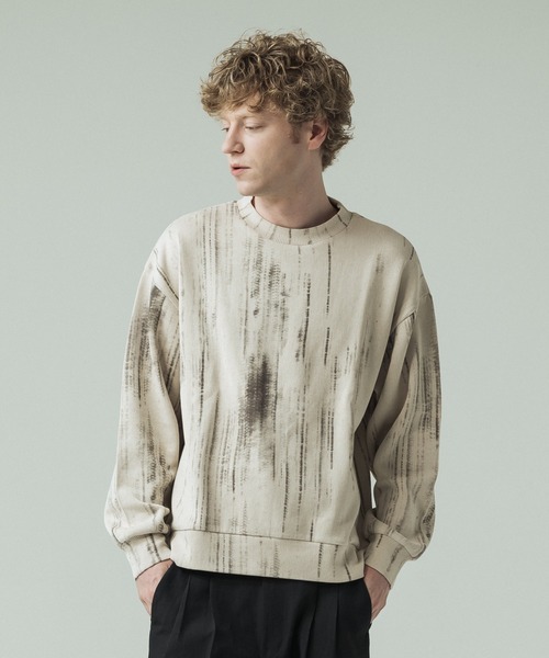 SLICK（スリック）の「【SLICK/スリック】Abstract Printed Quarter Gauge Pullover /アブストラクトプリントプルオーバー（Tシャツ/カットソー・メンズ・ブラック/アイボリー・3/2/1）」の3枚目の写真