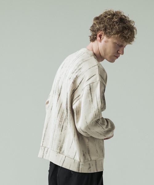 SLICK（スリック）の「【SLICK/スリック】Abstract Printed Quarter Gauge Pullover /アブストラクトプリントプルオーバー（Tシャツ/カットソー・メンズ・ブラック/アイボリー・3/2/1）」の5枚目の写真