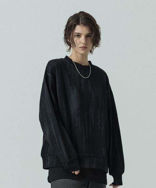 SLICK（スリック）の「【SLICK/スリック】Abstract Printed Quarter Gauge Pullover /アブストラクトプリントプルオーバー（Tシャツ/カットソー・メンズ・ブラック/アイボリー・3/2/1）」の17枚目の写真