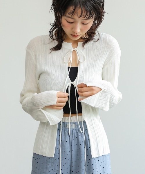 Bab(バブ)の「【エアコン対策にもおすすめ◎】前後2WAYリボン付ニットカーディガン(カーディガン/ボレロ・レディース・グリーン/アイボリー/チャコールグレー・FREE)」の12枚目の写真