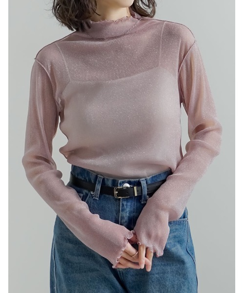 Re:EDIT(リエディ)の「ラメチュールボトルネックシアートップス(Tシャツ/カットソー・レディース・ミント/ピンク/ホワイト/ブラック・MEDIUM)」の4枚目の写真