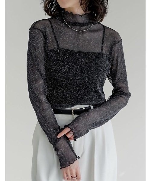 Re:EDIT(リエディ)の「ラメチュールボトルネックシアートップス(Tシャツ/カットソー・レディース・ミント/ピンク/ホワイト/ブラック・MEDIUM)」の3枚目の写真