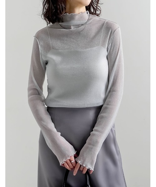 Re:EDIT(リエディ)の「ラメチュールボトルネックシアートップス(Tシャツ/カットソー・レディース・ミント/ピンク/ホワイト/ブラック・MEDIUM)」の8枚目の写真
