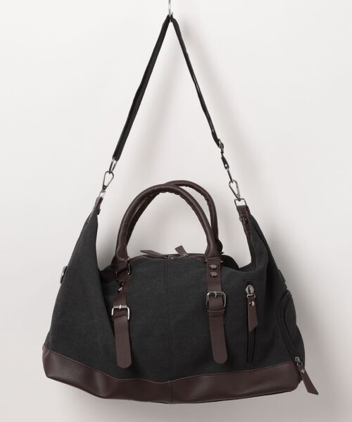 florist（フローリスト）の「【2WAY・大容量33L】キャリーオンキャンバス×フェイクレザーボストンバッグ/トラベルバッグ/ショルダーバッグ（ボストンバッグ・メンズ・ホワイト/ブラック/モスグリーン・FREE）」の21枚目の写真