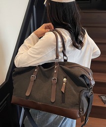 florist | 【2WAY・大容量33L】キャリーオンキャンバス×フェイクレザーボストンバッグ/トラベルバッグ/ショルダーバッグ(ボストンバッグ)