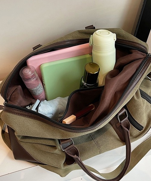 florist（フローリスト）の「【2WAY・大容量33L】キャリーオンキャンバス×フェイクレザーボストンバッグ/トラベルバッグ/ショルダーバッグ（ボストンバッグ・メンズ・ホワイト/ブラック/モスグリーン・FREE）」の16枚目の写真