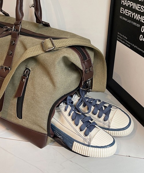 florist（フローリスト）の「【2WAY・大容量33L】キャリーオンキャンバス×フェイクレザーボストンバッグ/トラベルバッグ/ショルダーバッグ（ボストンバッグ・メンズ・ホワイト/ブラック/モスグリーン・FREE）」の18枚目の写真