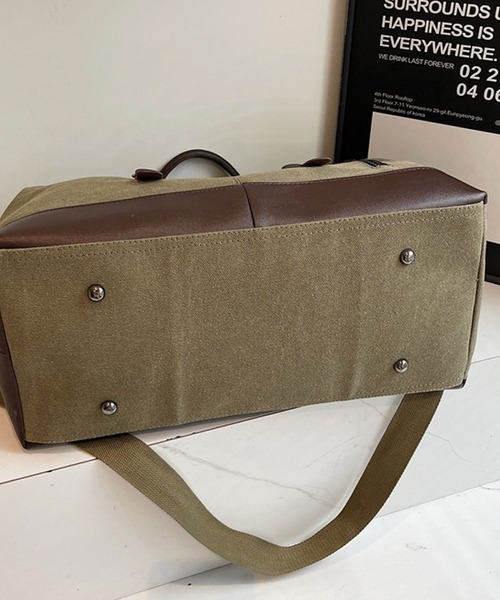 florist（フローリスト）の「【2WAY・大容量33L】キャリーオンキャンバス×フェイクレザーボストンバッグ/トラベルバッグ/ショルダーバッグ（ボストンバッグ・メンズ・ホワイト/ブラック/モスグリーン・FREE）」の19枚目の写真