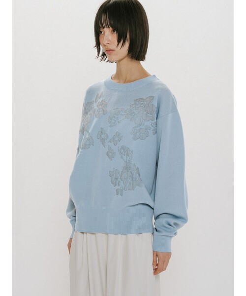 MIDIUMISOLID(ミディウミソリッド)の「MIDIUMISOLID for Ladies フラワージャカードプルオーバー(ニット/セーター・レディース・ライトブルー/ブラック・FREE)」の8枚目の写真