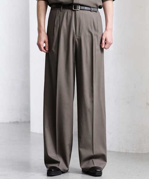 CLEL】Summer Wool Blend Semi-wide Tuck Slacks / サマーウール CLEL】Summer Wool Blend Semi-wide Tuck Slacks / サマーウール