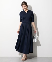 高身長 ストライプジャガードスキッパーシャツワンピース(トールサイズ)