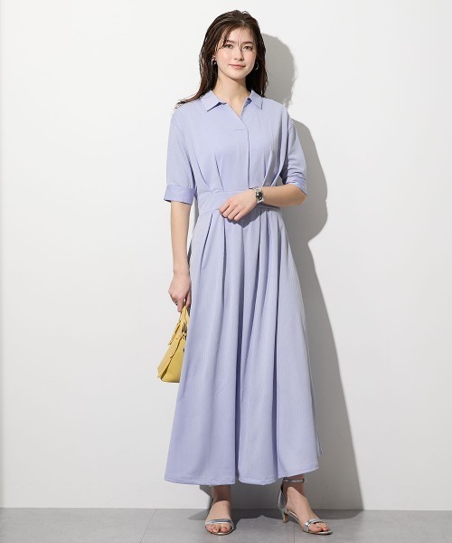 slattgir(スラットジール)の「高身長 ストライプジャガードスキッパーシャツワンピース(トールサイズ)(ワンピース・レディース・ブルー系/ネイビー系・TLL/TL/T5L/T4L/T3L/TM)」の4枚目の写真