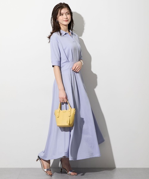 slattgir(スラットジール)の「高身長 ストライプジャガードスキッパーシャツワンピース(トールサイズ)(ワンピース・レディース・ブルー系/ネイビー系・TLL/TL/T5L/T4L/T3L/TM)」の5枚目の写真