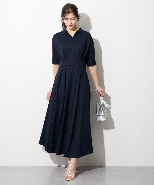 slattgir(スラットジール)の「高身長 ストライプジャガードスキッパーシャツワンピース(トールサイズ)(ワンピース・レディース・ブルー系/ネイビー系・TLL/TL/T5L/T4L/T3L/TM)」の7枚目の写真