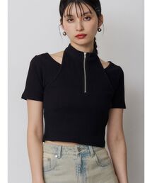 ホルターハーフジップテレコトップス　夏服