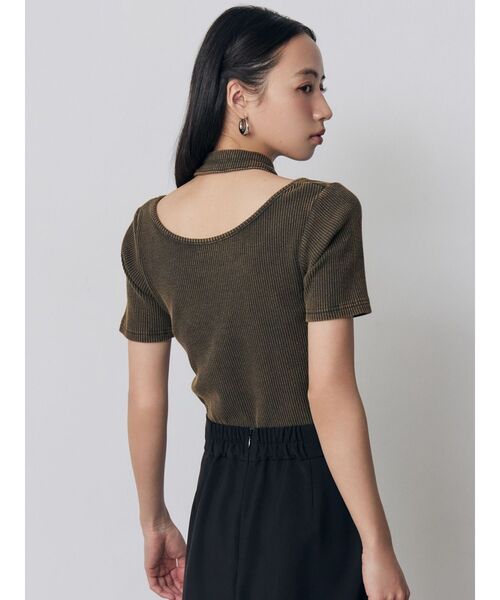 MURUA（ムルーア）の「ホルターハーフジップテレコトップス　夏服（Tシャツ/カットソー・レディース・カーキ/ブラック/ピンク/ホワイト・FREE）」の13枚目の写真