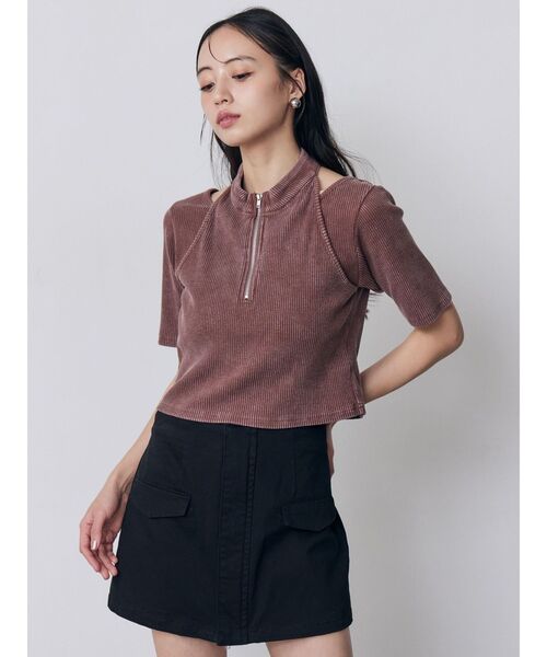 MURUA（ムルーア）の「ホルターハーフジップテレコトップス　夏服（Tシャツ/カットソー・レディース・カーキ/ブラック/ピンク/ホワイト・FREE）」の19枚目の写真
