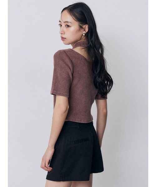 MURUA（ムルーア）の「ホルターハーフジップテレコトップス　夏服（Tシャツ/カットソー・レディース・カーキ/ブラック/ピンク/ホワイト・FREE）」の20枚目の写真