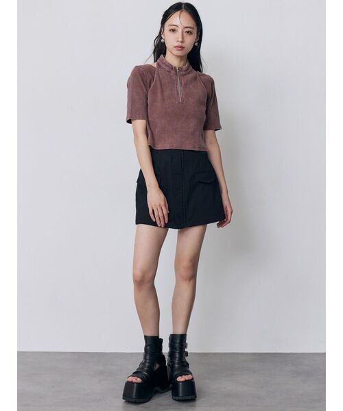 MURUA（ムルーア）の「ホルターハーフジップテレコトップス　夏服（Tシャツ/カットソー・レディース・カーキ/ブラック/ピンク/ホワイト・FREE）」の22枚目の写真