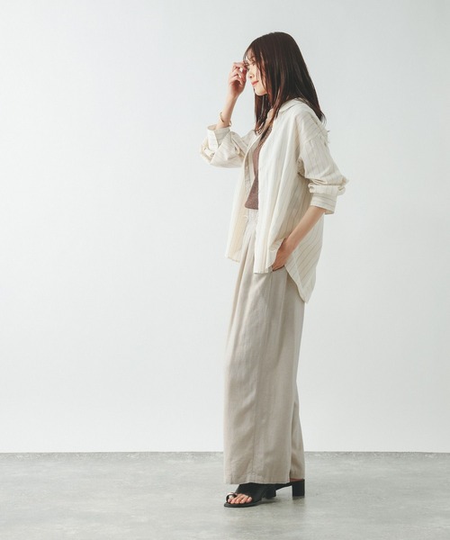 GLOBAL WORK（グローバルワーク）の「フレンチリネンワイドパンツ/600996（その他パンツ・レディース・ホワイト系その他/ブラウン/スミクロ/ベージュ系その他・MEDIUM/SMALL/LARGE）」の6枚目の写真