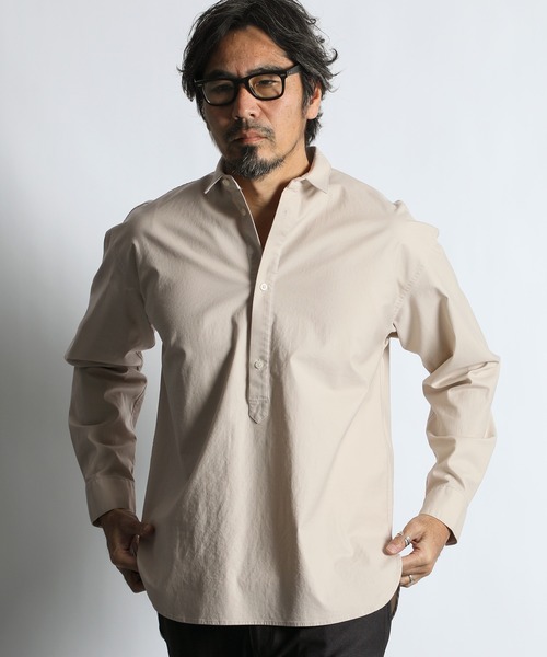 The DUFFER of ST.GEORGE(ザダファーオブセントジョージ)の「SHORT COLLAR PO SHIRT:バックサテン ショートカラー プルオーバーシャツ(シャツ/ブラウス・メンズ・オフホワイト/チャコールグレー/ライトブルー・X-LARGE/LARGE/MEDIUM/SMALL)」の4枚目の写真