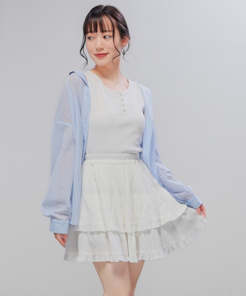 Honeys（ハニーズ）の「【ＵＶカット】ヘンリーネックタンク（タンクトップ・レディース・ブラウン/レッド/オートミール/アイボリー/ブラック・L/M/S）」の12枚目の写真