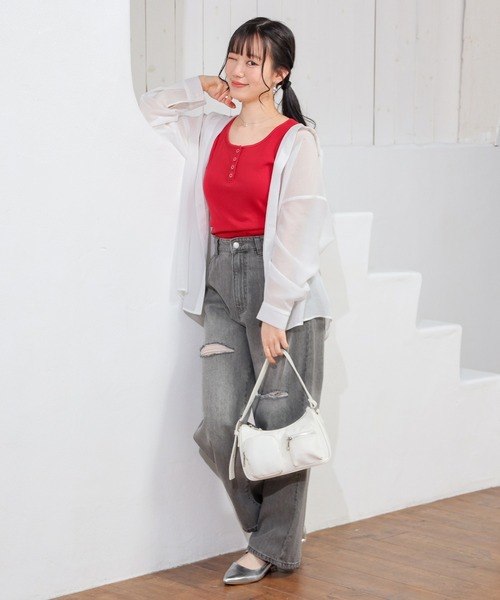 Honeys（ハニーズ）の「【ＵＶカット】ヘンリーネックタンク（タンクトップ・レディース・ブラウン/レッド/オートミール/アイボリー/ブラック・L/M/S）」の16枚目の写真