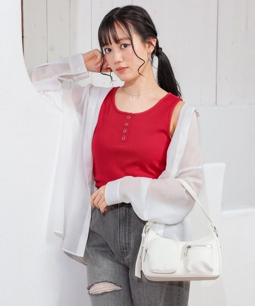 Honeys（ハニーズ）の「【ＵＶカット】ヘンリーネックタンク（タンクトップ・レディース・ブラウン/レッド/オートミール/アイボリー/ブラック・L/M/S）」の17枚目の写真